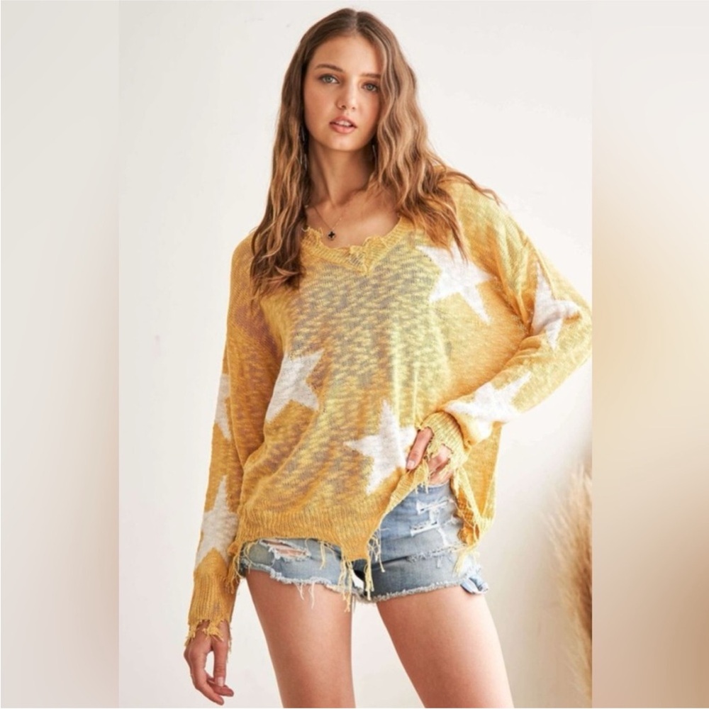 ADORA Yellow Star V-Neck Sweater